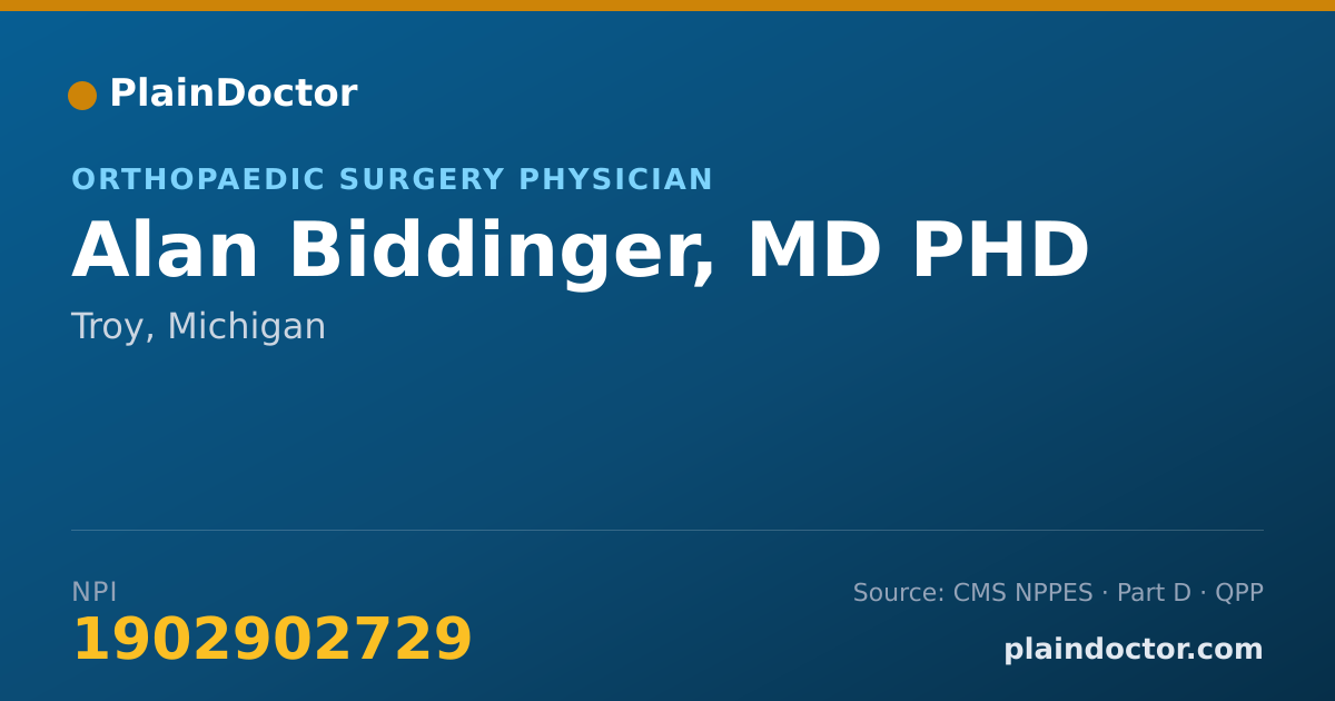 Shareable card for Alan Biddinger, MD PHD - Orthopaedic Surgery Physician, Troy, MI