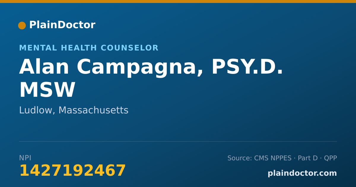 Shareable card for Alan Campagna, PSY.D.   MSW - Mental Health Counselor, Ludlow, MA