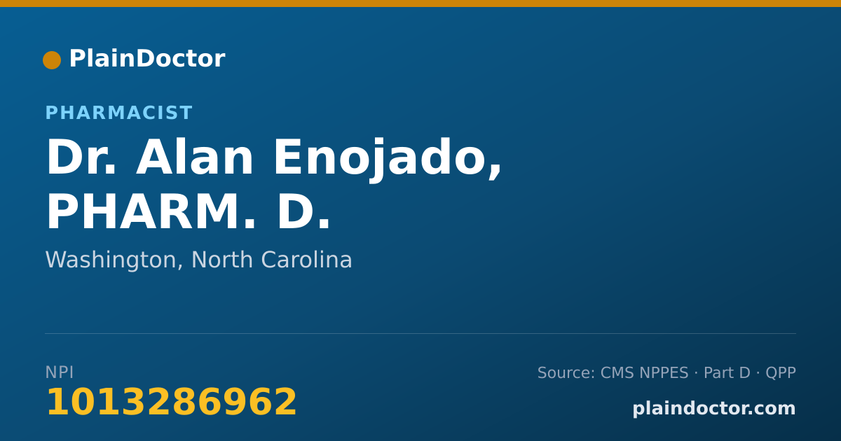 Shareable card for Alan Enojado, PHARM. D. - Pharmacist, Washington, NC
