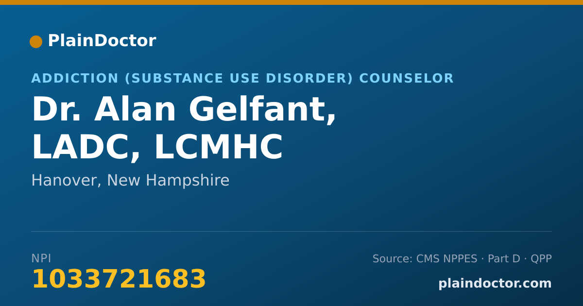 Shareable card for Alan Gelfant, LADC, LCMHC - Addiction (Substance Use Disorder) Counselor, Hanover, NH