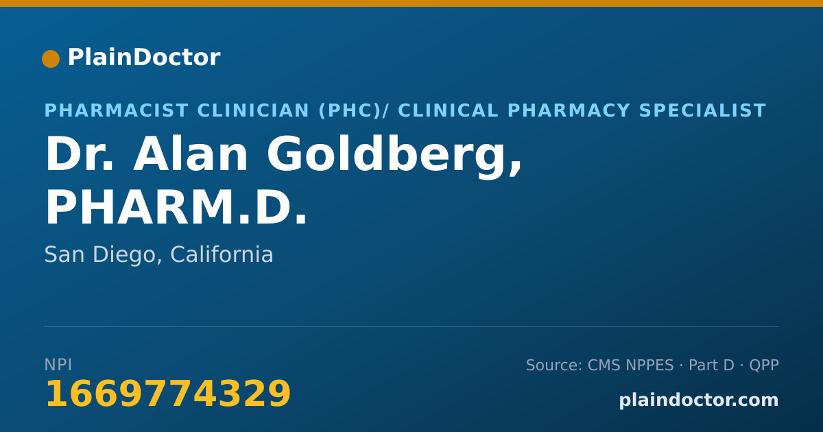 Shareable card for Alan Goldberg, PHARM.D. - Pharmacist Clinician (PhC)/ Clinical Pharmacy Specialist, San Diego, CA