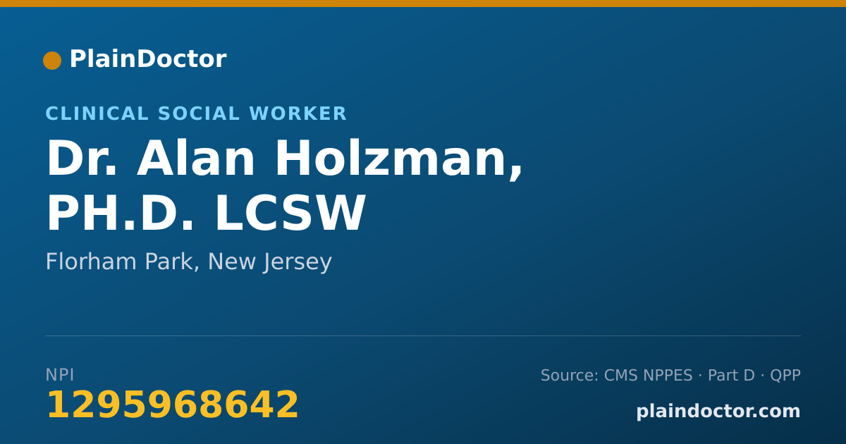 Shareable card for Alan Holzman, PH.D. LCSW - Clinical Social Worker, Florham Park, NJ