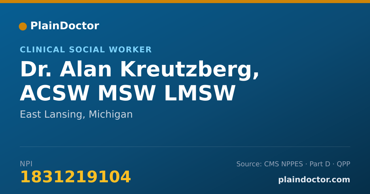 Shareable card for Alan Kreutzberg, ACSW MSW LMSW - Clinical Social Worker, East Lansing, MI