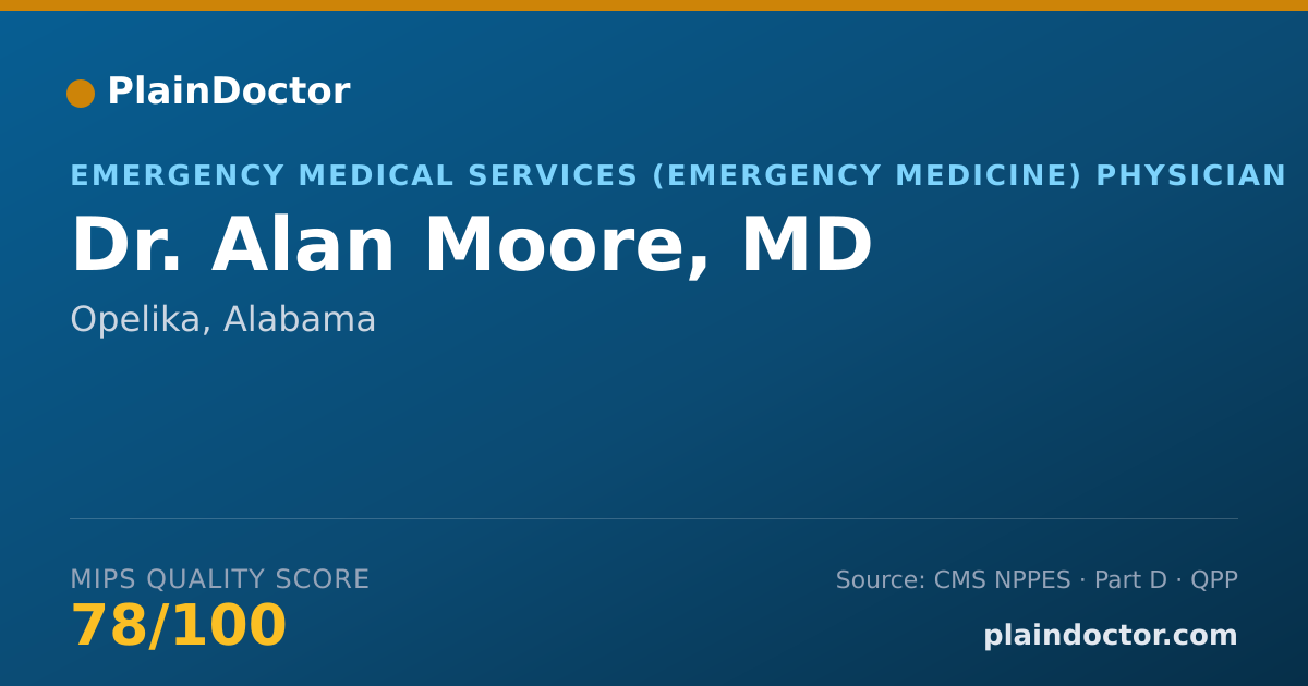Shareable card for Alan Moore, MD - Emergency Medical Services (Emergency Medicine) Physician, Opelika, AL