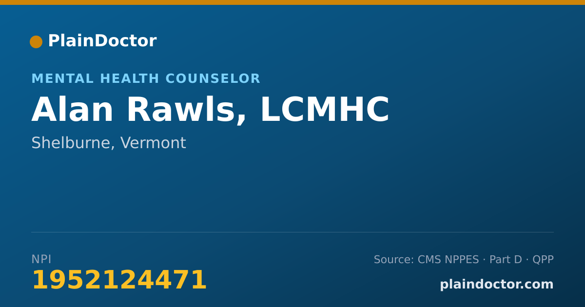 Shareable card for Alan Rawls, LCMHC - Mental Health Counselor, Shelburne, VT