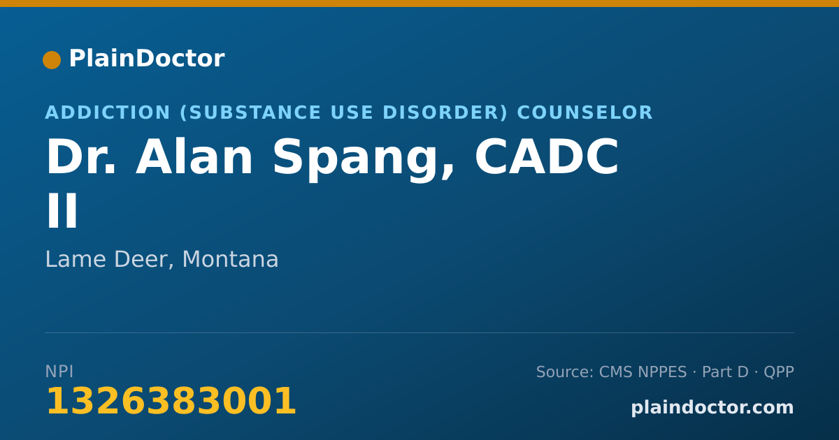 Shareable card for Alan Spang, CADC II - Addiction (Substance Use Disorder) Counselor, Lame Deer, MT