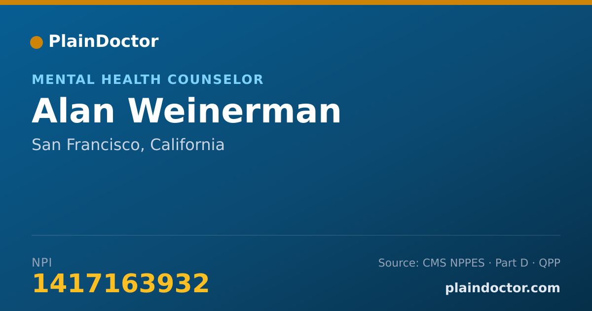 Shareable card for Alan Weinerman - Mental Health Counselor, San Francisco, CA
