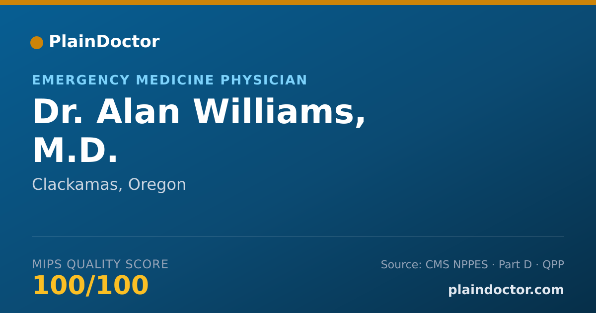 Shareable card for Alan Williams, M.D. - Emergency Medicine Physician, Clackamas, OR