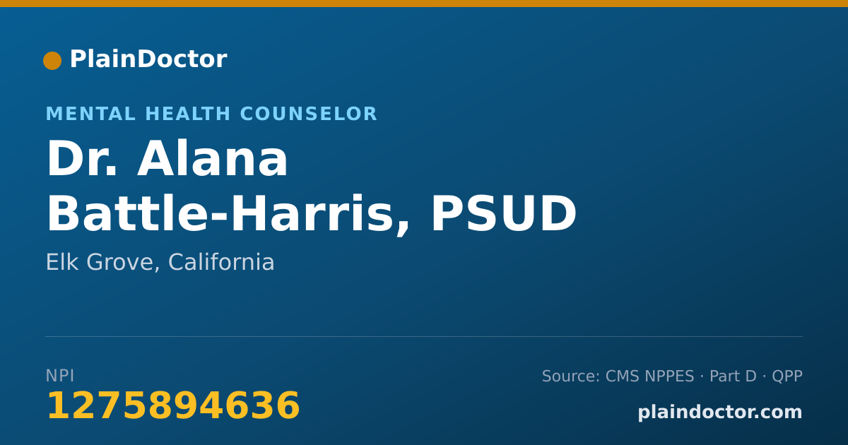 Shareable card for Alana Battle-Harris, PSUD - Mental Health Counselor, Elk Grove, CA