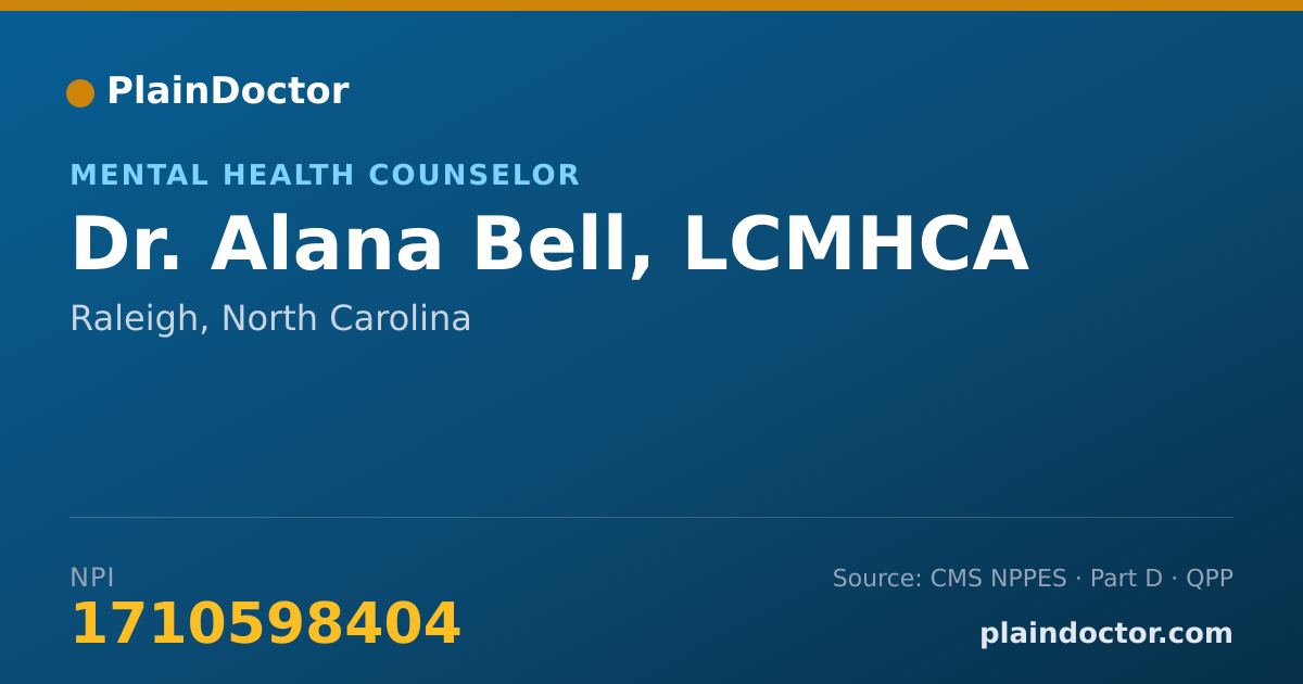 Shareable card for Alana Bell, LCMHCA - Mental Health Counselor, Raleigh, NC