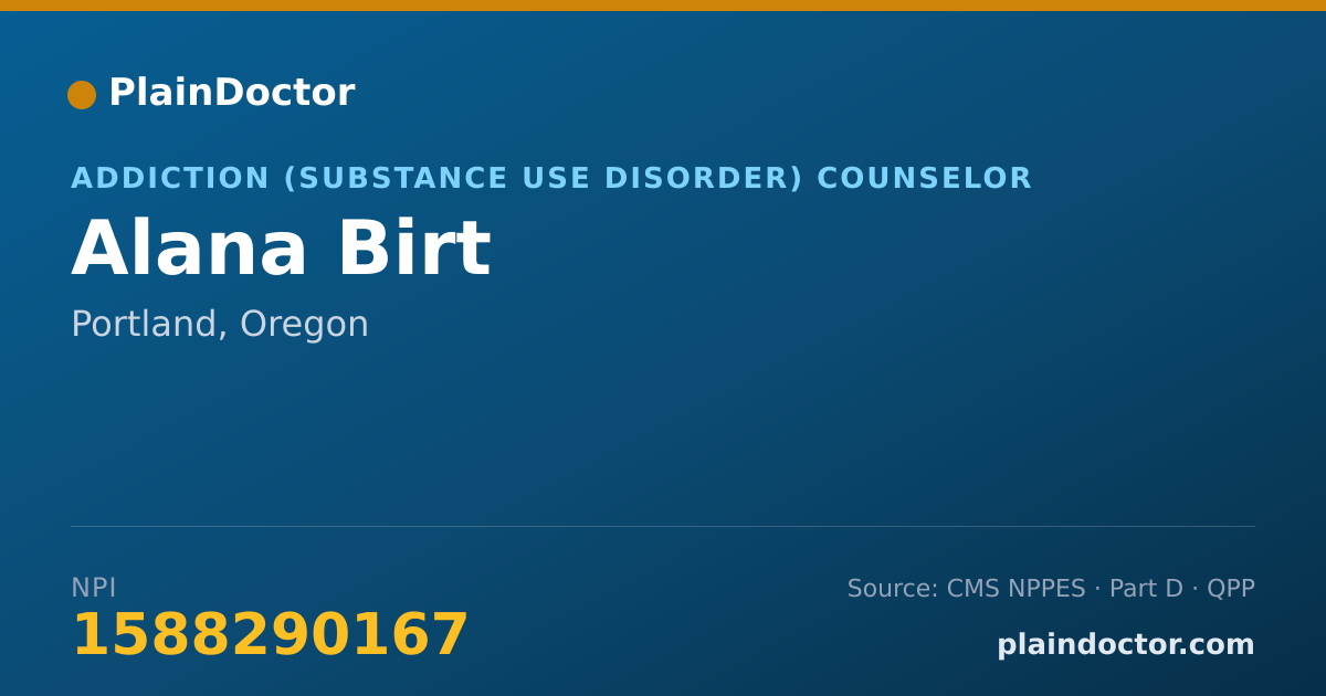 Shareable card for Alana Birt - Addiction (Substance Use Disorder) Counselor, Portland, OR