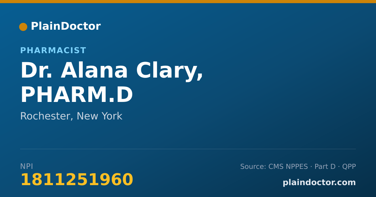 Shareable card for Alana Clary, PHARM.D - Pharmacist, Rochester, NY