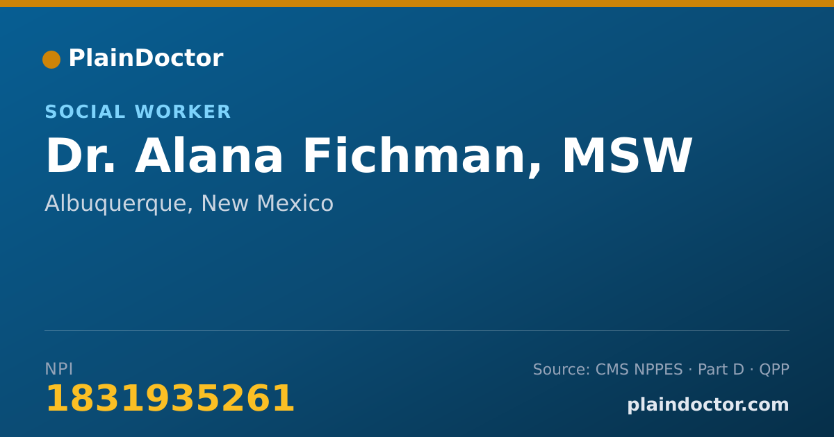 Shareable card for Alana Fichman, MSW - Social Worker, Albuquerque, NM