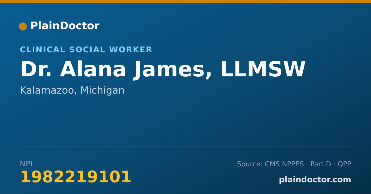 Shareable card for Alana James, LLMSW - Clinical Social Worker, Kalamazoo, MI