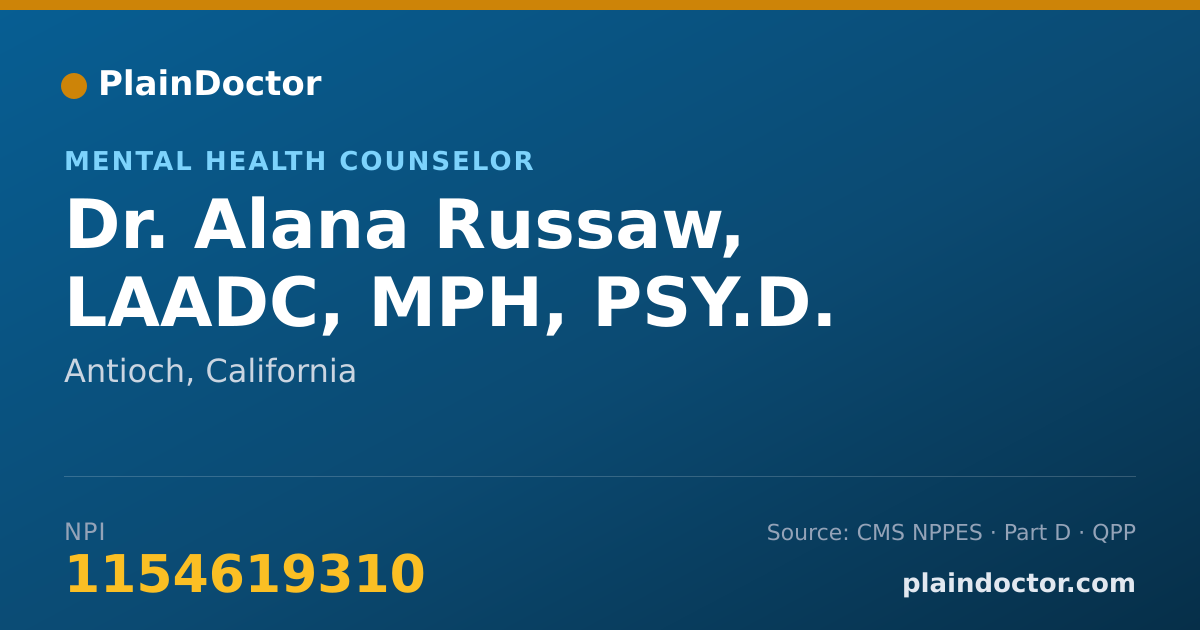 Shareable card for Alana Russaw, LAADC, MPH, PSY.D. - Mental Health Counselor, Antioch, CA