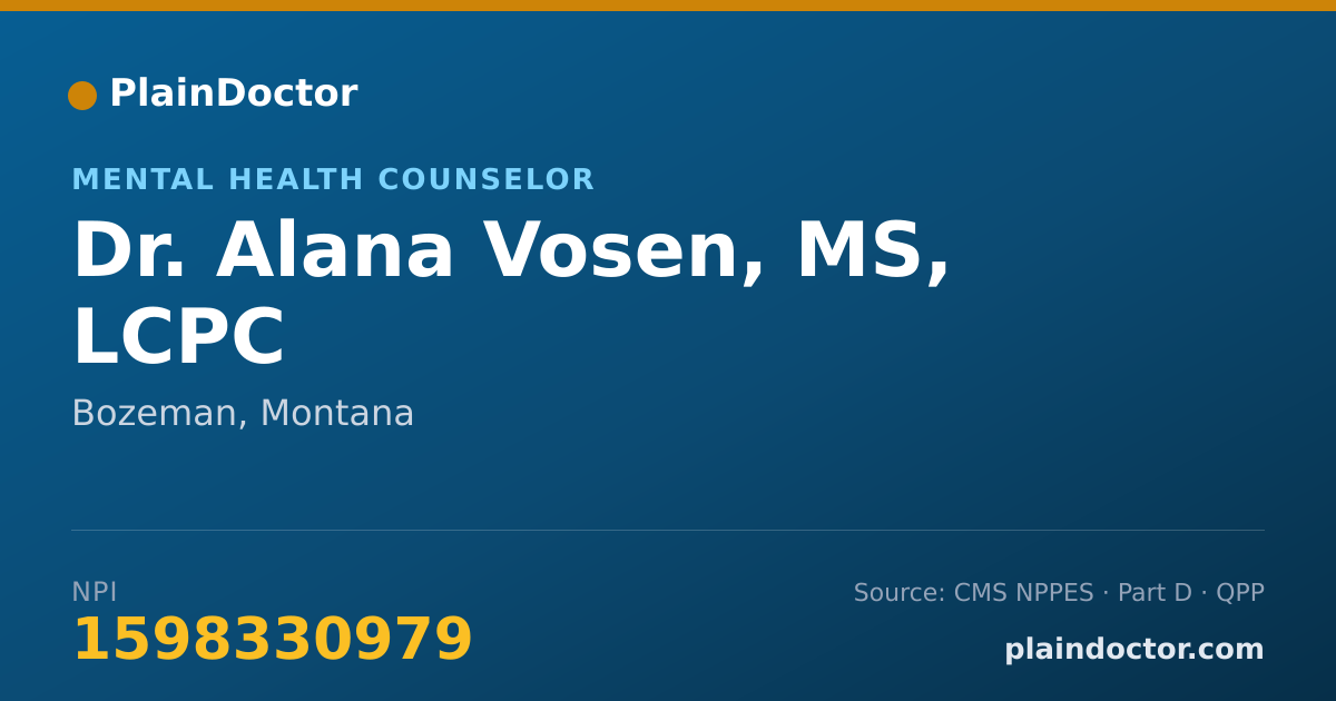 Shareable card for Alana Vosen, MS, LCPC - Mental Health Counselor, Bozeman, MT