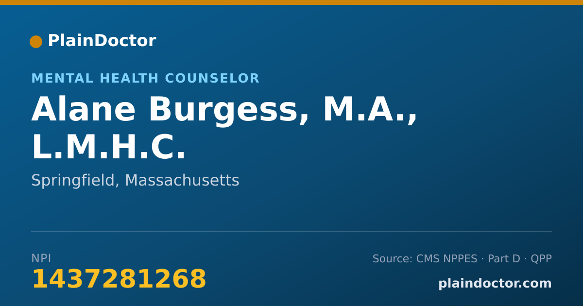 Shareable card for Alane Burgess, M.A., L.M.H.C. - Mental Health Counselor, Springfield, MA