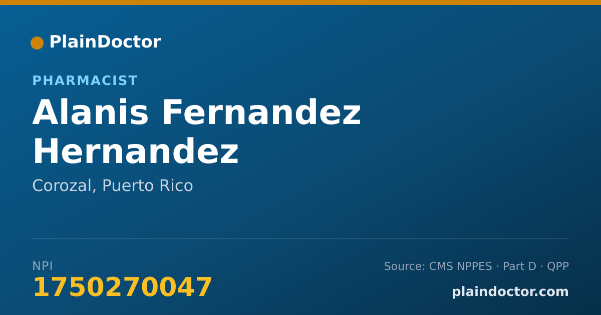 Shareable card for Alanis Fernandez Hernandez - Pharmacist, Corozal, PR