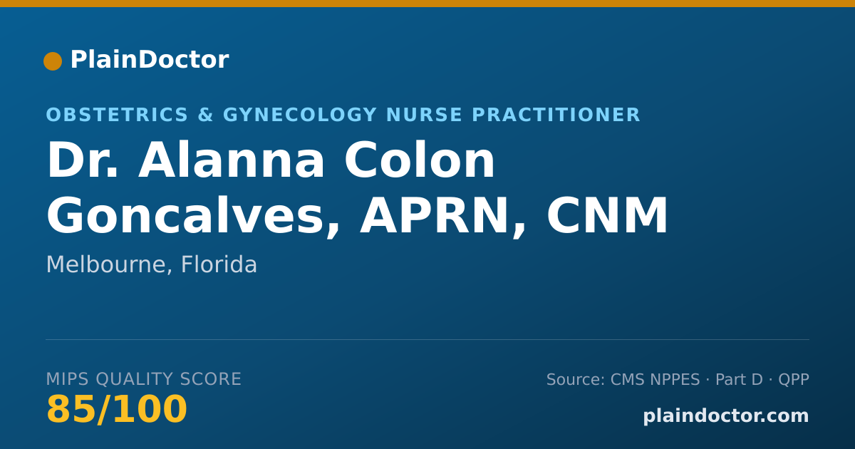 Shareable card for Alanna Colon Goncalves, APRN, CNM - Obstetrics & Gynecology Nurse Practitioner, Melbourne, FL