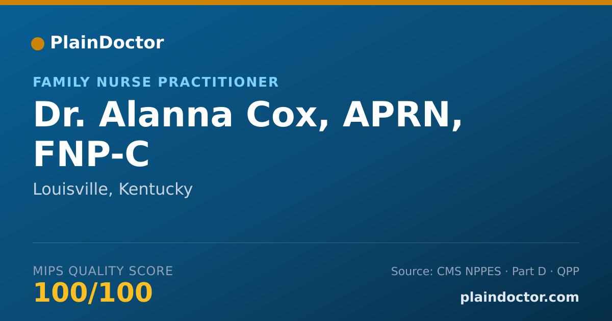 Shareable card for Alanna Cox, APRN, FNP-C - Family Nurse Practitioner, Louisville, KY