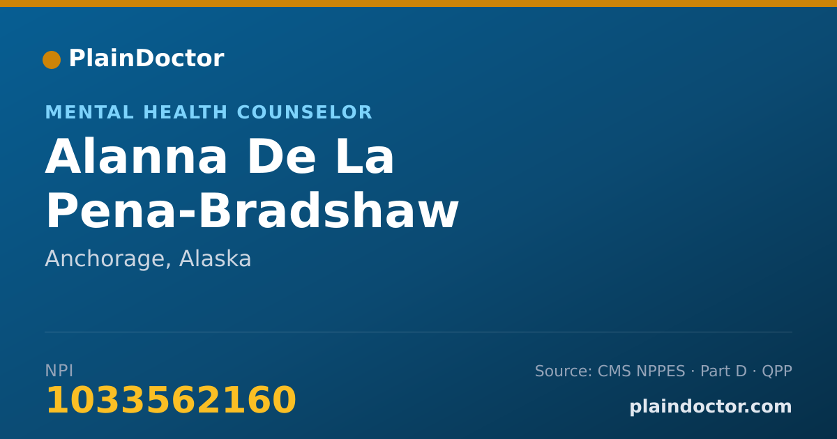Shareable card for Alanna De La Pena-Bradshaw - Mental Health Counselor, Anchorage, AK