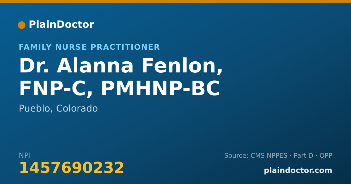 Shareable card for Alanna Fenlon, FNP-C, PMHNP-BC - Family Nurse Practitioner, Pueblo, CO