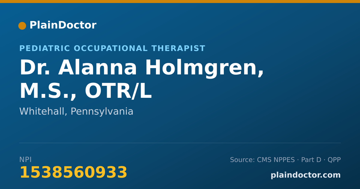 Shareable card for Alanna Holmgren, M.S., OTR/L - Pediatric Occupational Therapist, Whitehall, PA