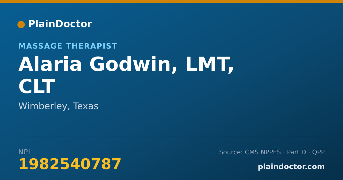 Shareable card for Alaria Godwin, LMT, CLT - Massage Therapist, Wimberley, TX