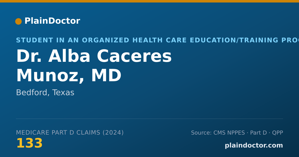 Shareable card for Alba Caceres Munoz, MD - Student in an Organized Health Care Education/Training Program, Bedford, TX