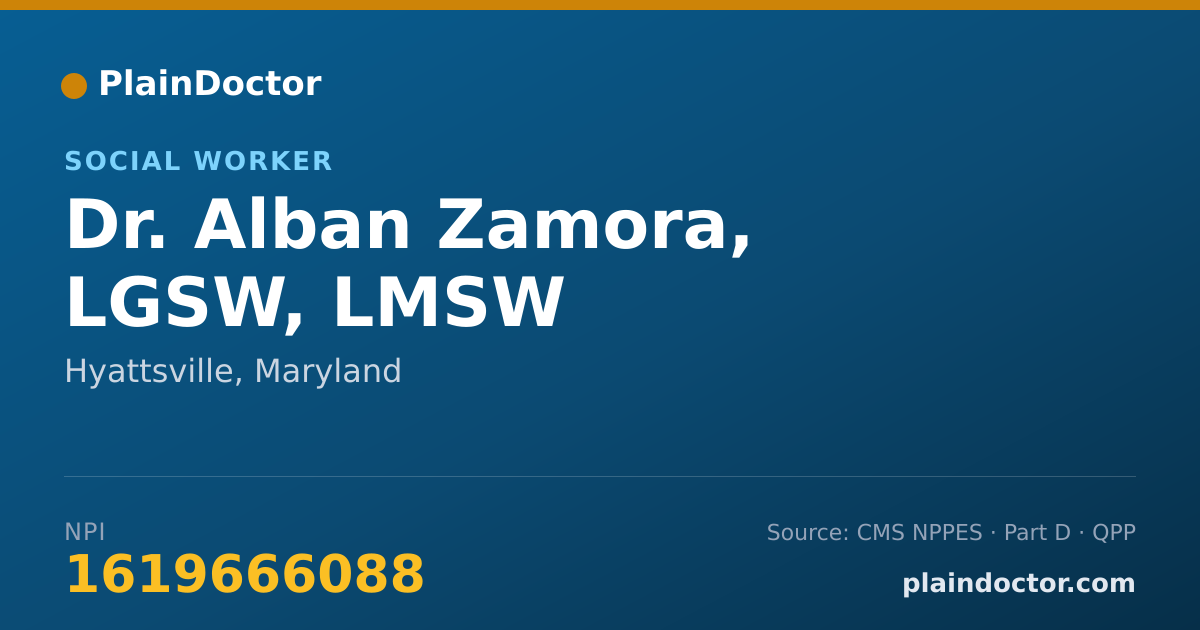 Shareable card for Alban Zamora, LGSW, LMSW - Social Worker, Hyattsville, MD