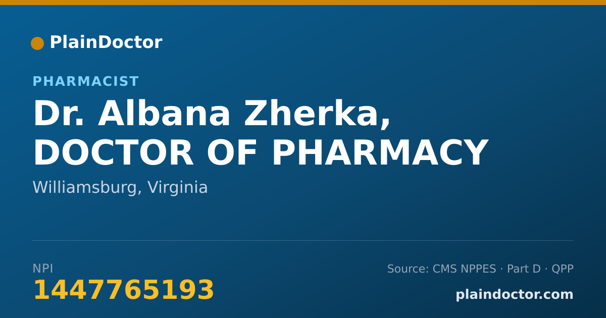Shareable card for Albana Zherka, DOCTOR OF PHARMACY - Pharmacist, Williamsburg, VA