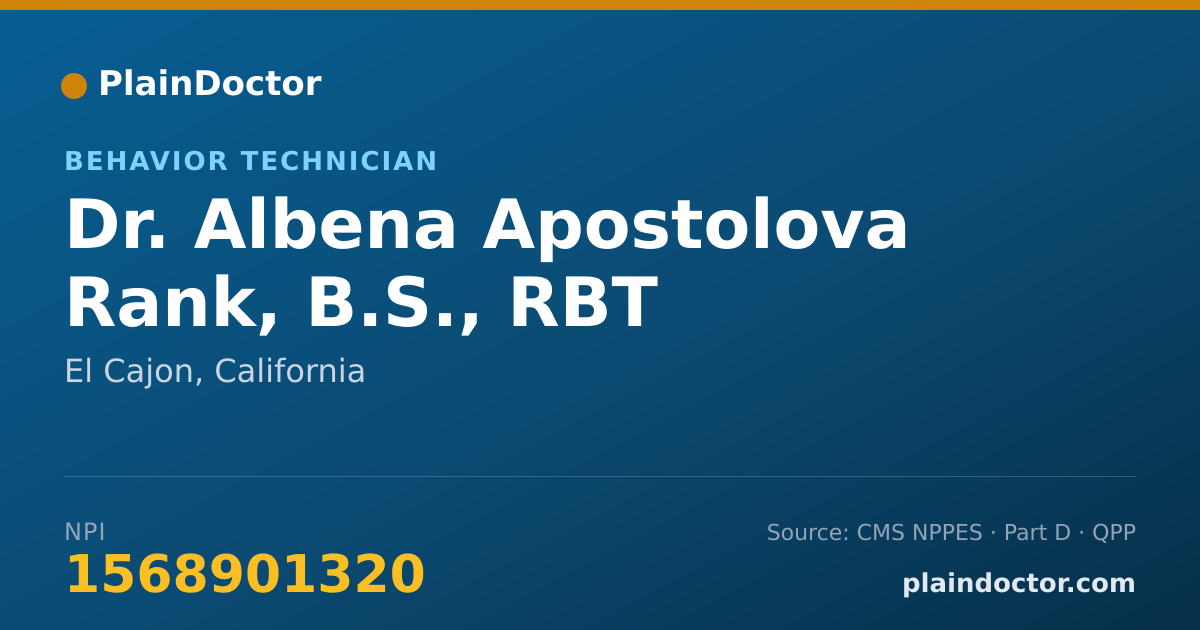 Shareable card for Albena Apostolova Rank, B.S., RBT - Behavior Technician, El Cajon, CA