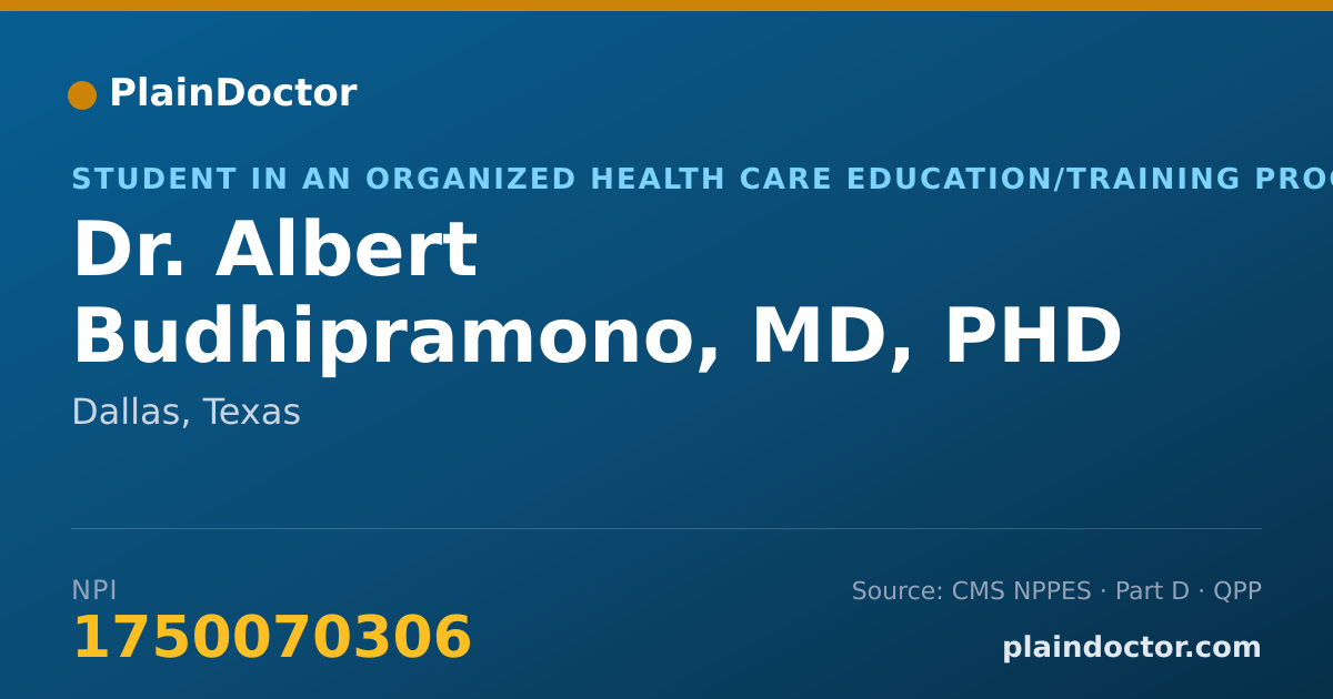 Shareable card for Albert Budhipramono, MD, PHD - Student in an Organized Health Care Education/Training Program, Dallas, TX