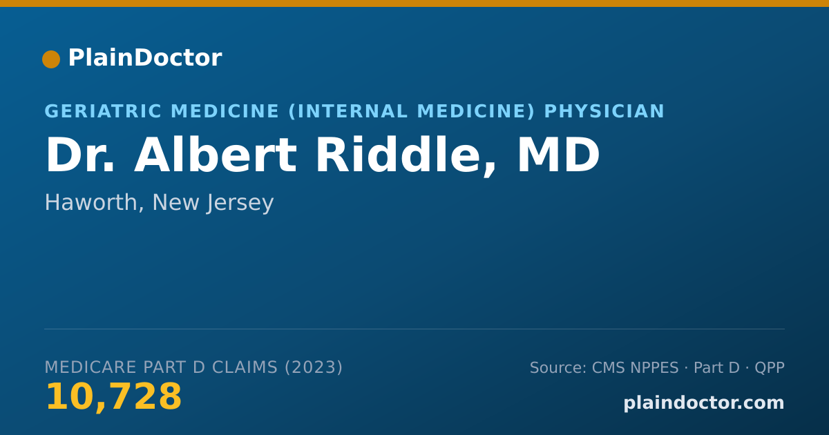 Shareable card for Albert Riddle, MD - Geriatric Medicine (Internal Medicine) Physician, Haworth, NJ