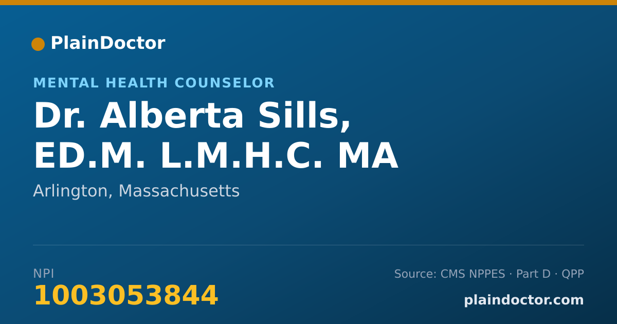 Shareable card for Alberta Sills, ED.M. L.M.H.C. MA - Mental Health Counselor, Arlington, MA