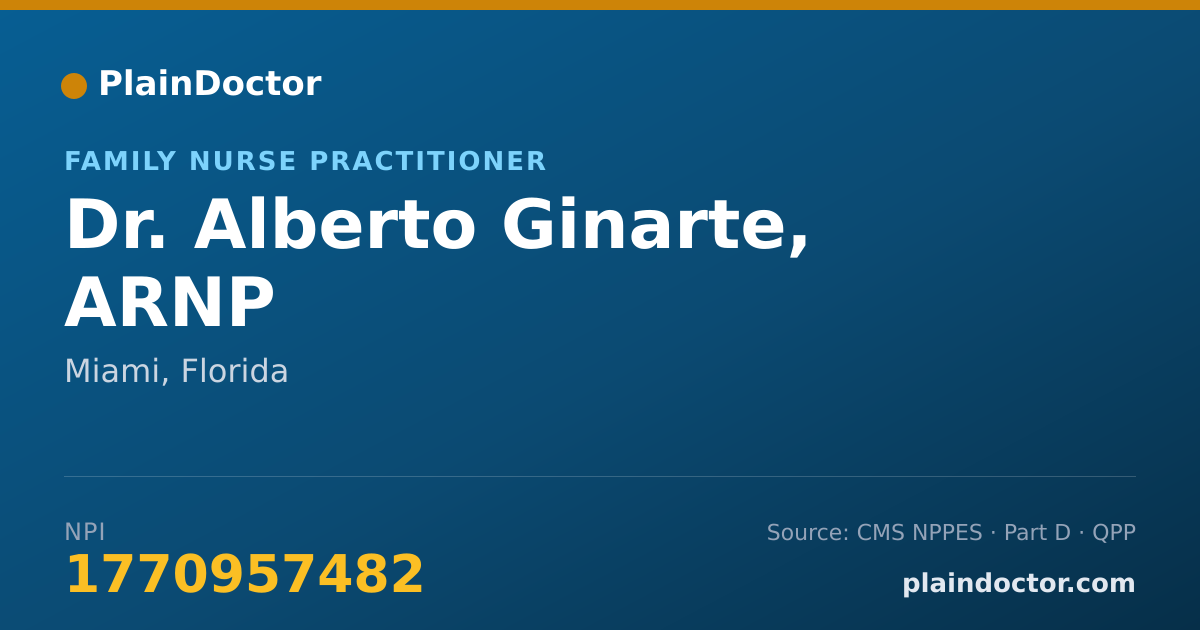 Shareable card for Alberto Ginarte, ARNP - Family Nurse Practitioner, Miami, FL