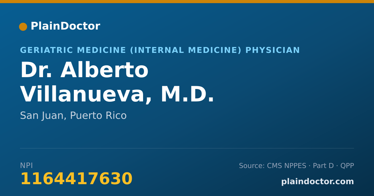 Shareable card for Alberto Villanueva, M.D. - Geriatric Medicine (Internal Medicine) Physician, San Juan, PR