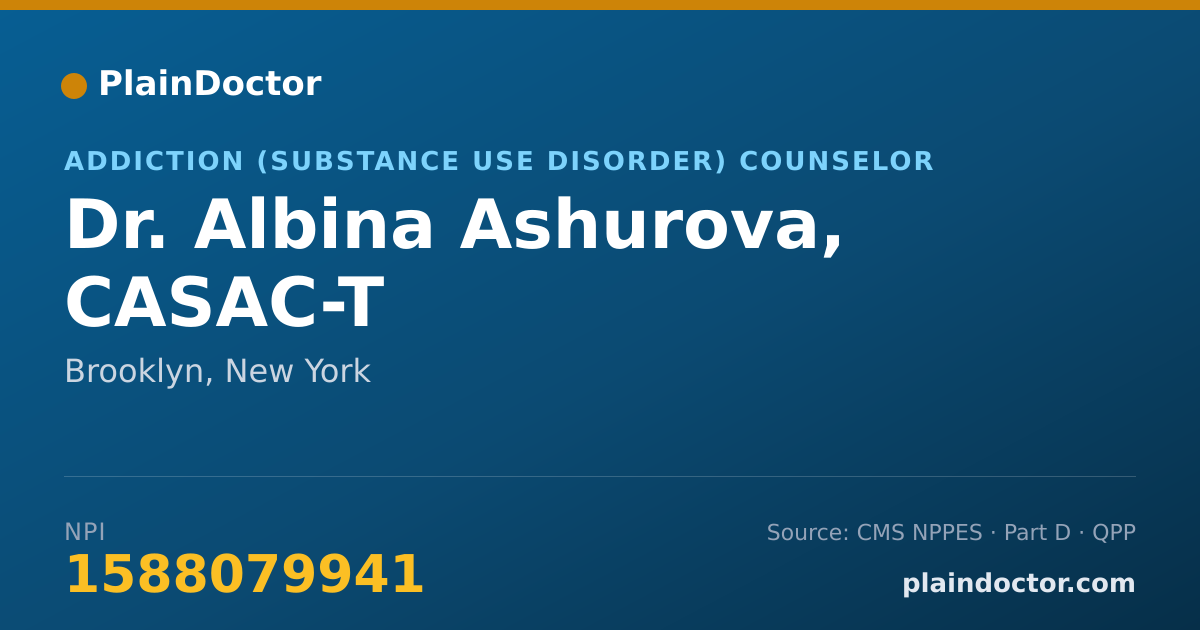 Shareable card for Albina Ashurova, CASAC-T - Addiction (Substance Use Disorder) Counselor, Brooklyn, NY