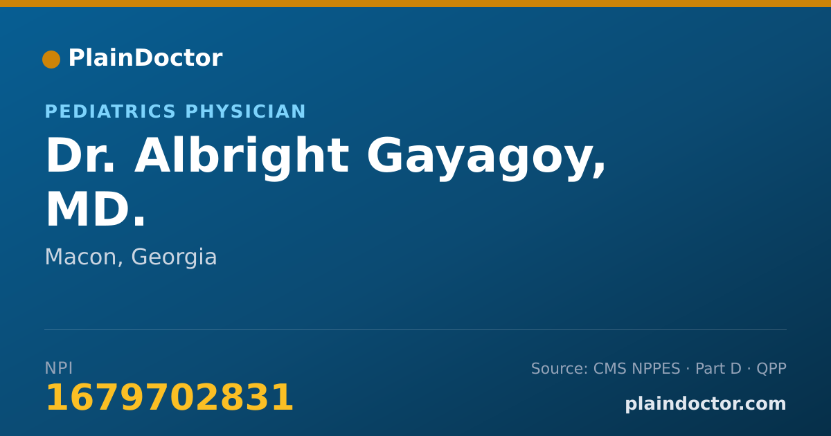 Shareable card for Albright Gayagoy, MD. - Pediatrics Physician, Macon, GA