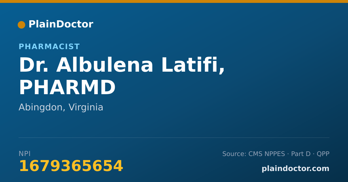 Shareable card for Albulena Latifi, PHARMD - Pharmacist, Abingdon, VA