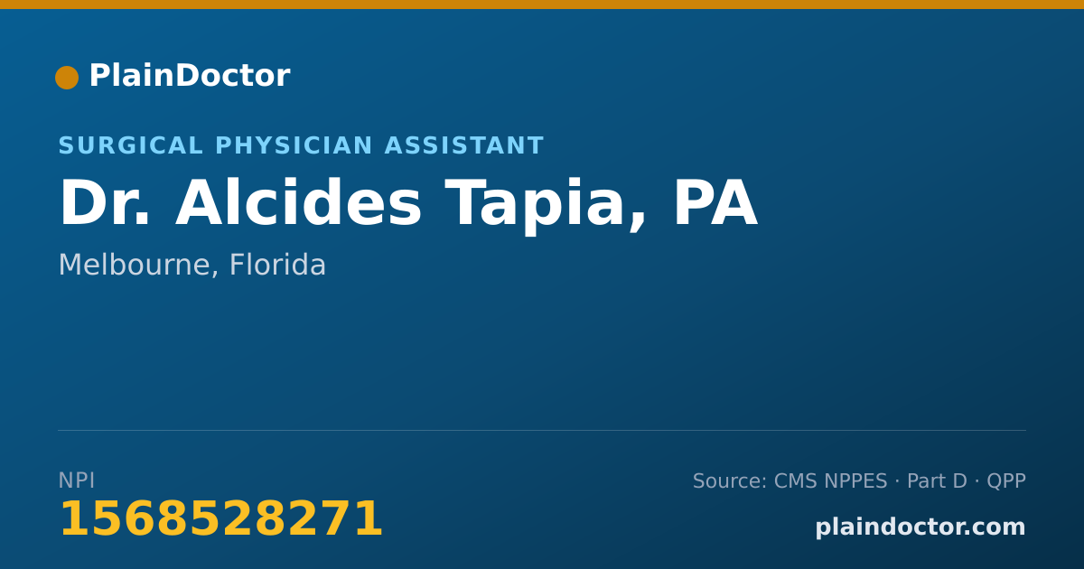 Shareable card for Alcides Tapia, PA - Surgical Physician Assistant, Melbourne, FL