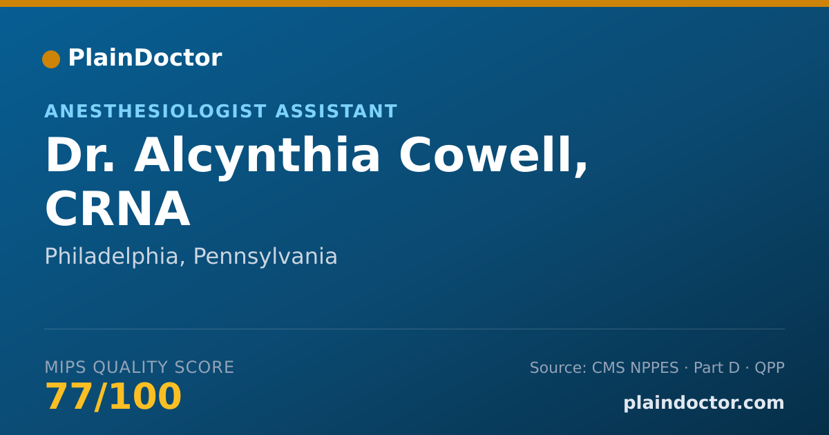 Shareable card for Alcynthia Cowell, CRNA - Anesthesiologist Assistant, Philadelphia, PA