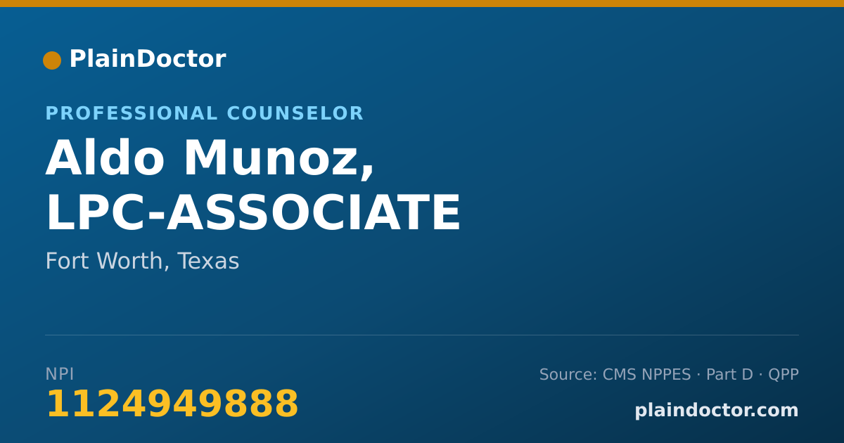 Shareable card for Aldo Munoz, LPC-ASSOCIATE - Professional Counselor, Fort Worth, TX