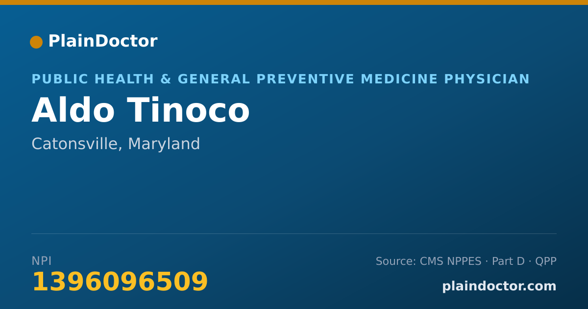 Shareable card for Aldo Tinoco - Public Health & General Preventive Medicine Physician, Catonsville, MD