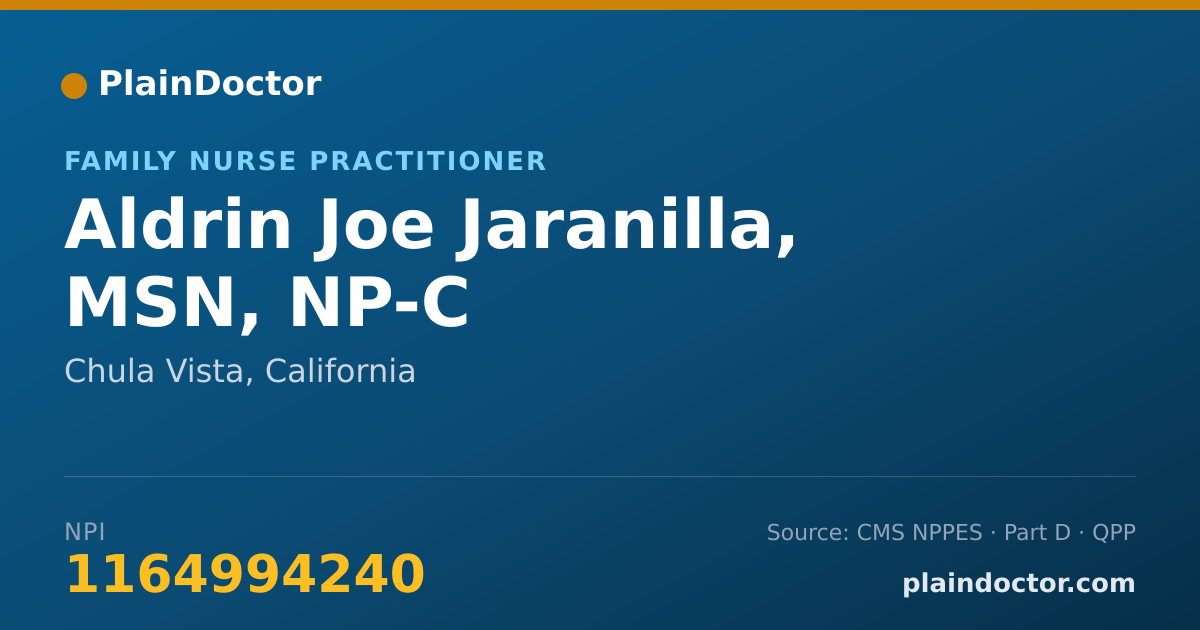 Shareable card for Aldrin Joe Jaranilla, MSN, NP-C - Family Nurse Practitioner, Chula Vista, CA