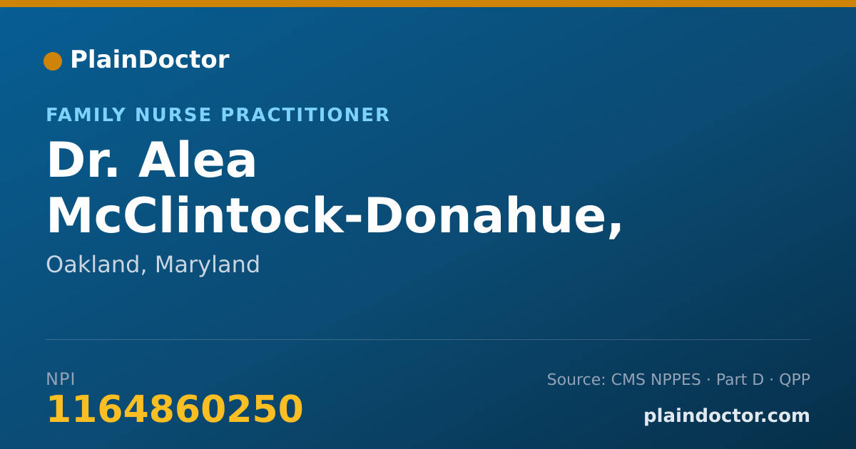 Shareable card for Alea McClintock-Donahue, CRNP - Family Nurse Practitioner, Oakland, MD