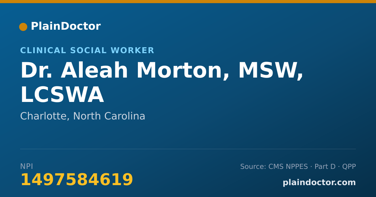 Shareable card for Aleah Morton, MSW, LCSWA - Clinical Social Worker, Charlotte, NC