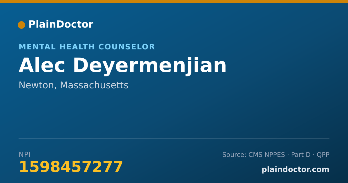 Shareable card for Alec Deyermenjian - Mental Health Counselor, Newton, MA