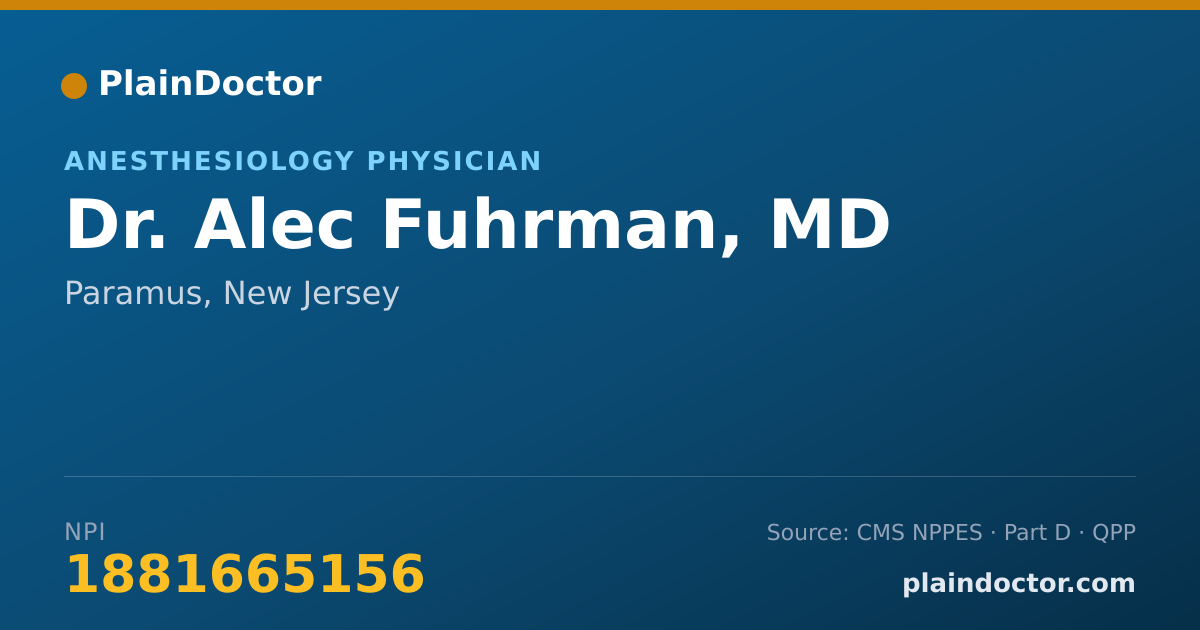 Shareable card for Alec Fuhrman, MD - Anesthesiology Physician, Paramus, NJ