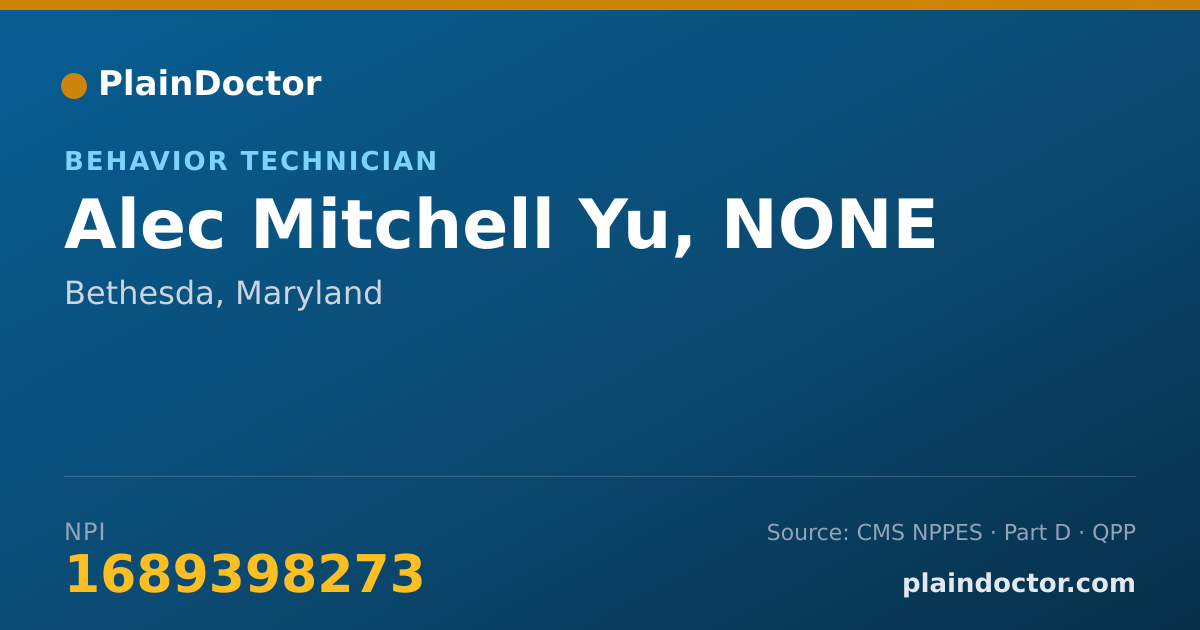 Shareable card for Alec Mitchell Yu, NONE - Behavior Technician, Bethesda, MD